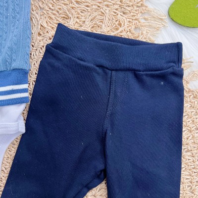 Conj. Colete Trançado, Body Manga Longa e Calça - Azul Jeans
